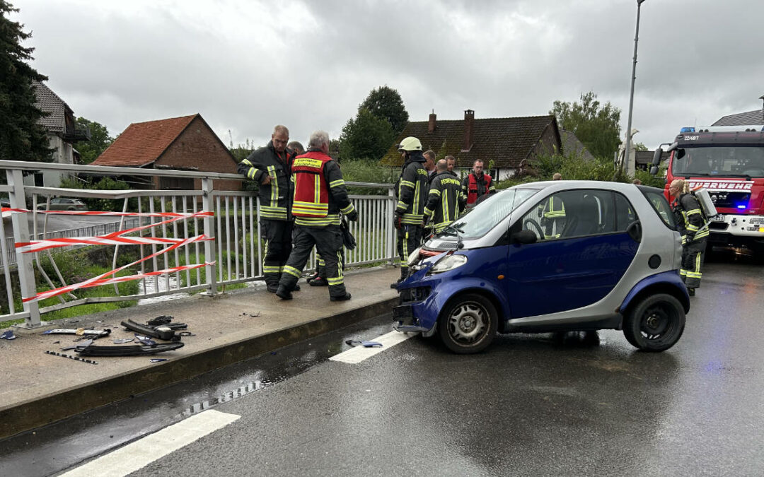 Smart schleudert in Brückengeländer